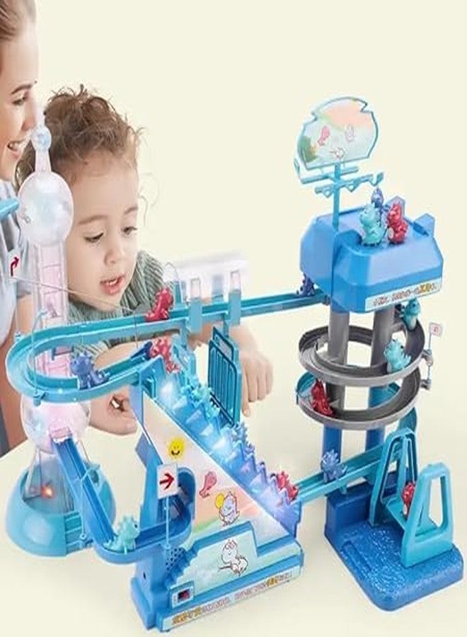 Samtop Dinosaur-Themed Car Race Track Set with Ramp Climbing Hills, Colorful Vehicle Construction Playset with Lights and Music for Preschool Kids Aged 3 and Up - Image 3